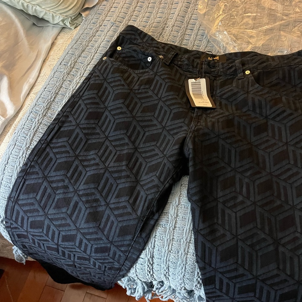 MCM Black Geometric Pattern Men Pants